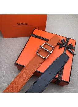 Her.mes Batonnet belt buckle & Reversible leather strap 32/38 mm Togo Orange High